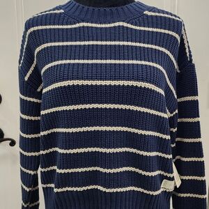 a.n.a Women's Crewneck Sweater in Navy and White Stripes